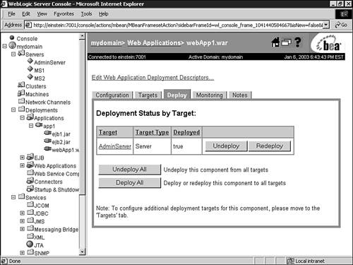 The Deployed Component screen.