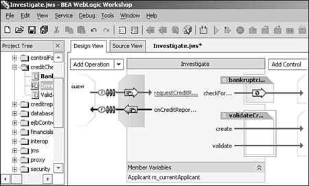 The Web service’s Design View pane with controls.