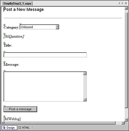 The design of a form that allows you to post messages to a Weblog.