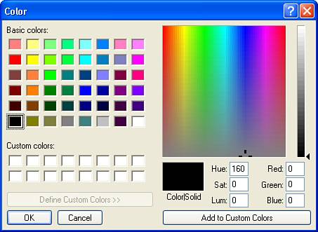 The color mixer enables you to create your own custom colors.