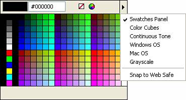 Click on the upper-right corner of the colors mixer in Flash and Fireworks for a pop-up menu of color-related options.