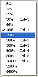 The page magnification pop-up menu lets you control the magnification of your canvas from 6%–6400%.