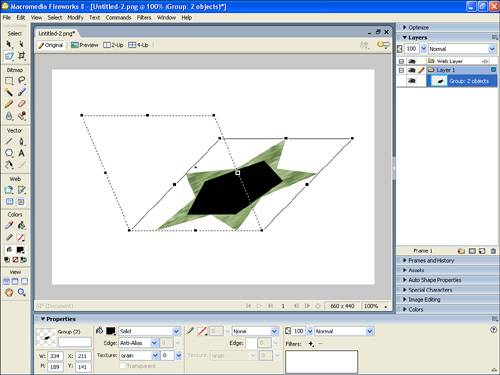 The Distort tool enables you to distort and rotate objects.