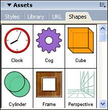 Shapes in the Shapes tab in the Assets panel that are shipped with Fireworks 8.