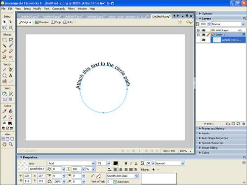 Use the Attach to Path command (Text, Attach to Path) to make text follow the contour of a vector path.