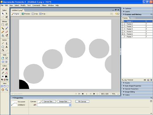 The Frames panel for a simple animation.