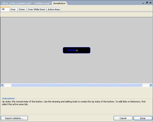 Use the Button Symbol Editor to create four states (Up, Over, Down, and Over While Down) to each button in the navigation bar.