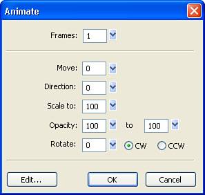 The Animate dialog box enables you to set the parameters of an animation symbol.