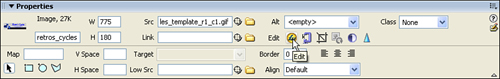 Use the Fireworks icon in the Dreamweaver Property inspector to launch Fireworks for image editing.