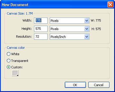 Create a new document and adjust the canvas color.