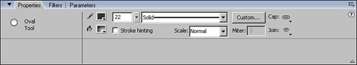 The Property inspector in the Oval tool context.
