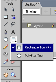 The Polystar tool is accessed through the Rectangle Tool button.