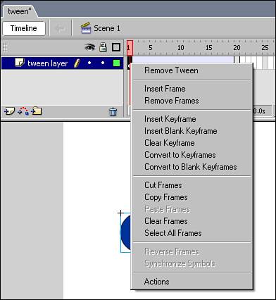 Contextual menu of a frame.