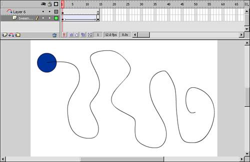 Guide layer with a path drawn with the Pencil tool.