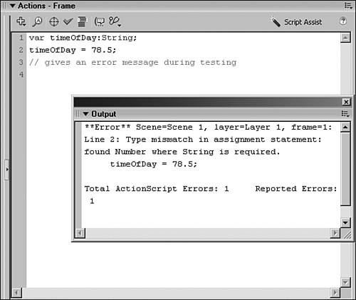 Error message in Output panel.