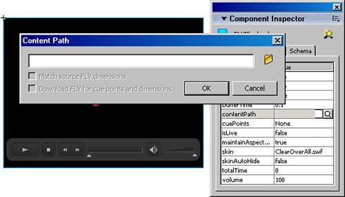 The Content Path dialog box for the FLVPlayback component.