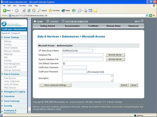 Type the data source name and the path to your database file.