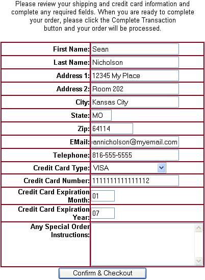 This form collects payment information.