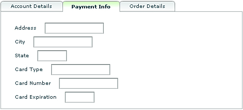 This tab collects payment information.