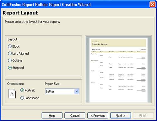 Select a layout for your report.