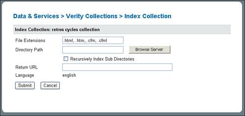 Indexing a collection is easy to do from within the ColdFusion Administrator.