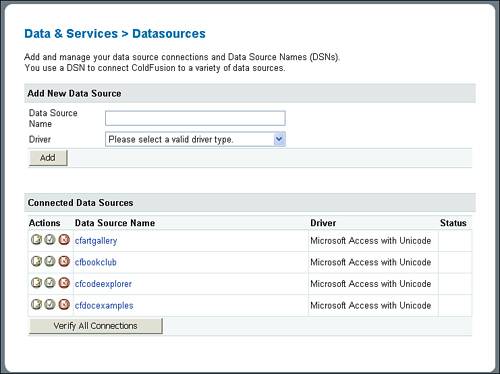 The Data Sources page enables you to manage your DSNs.