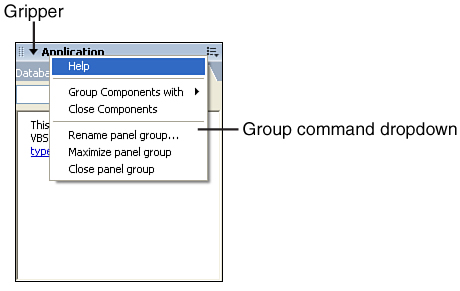 The panel group controls include a gripper and a drop-down menu with group commands.