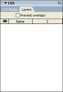 The Layers panel is used to control any CSS layers that exist within the document.