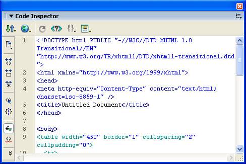 The Code Inspector duplicates the functionality of the Code view in the Document window.