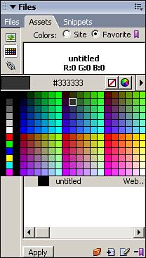 The color picker enables you to select colors from the palette or type a hexadecimal number for the color.