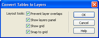 The Covert Tables to Layers dialog box allows you to configure how the layout will be displayed.