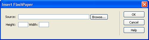 Use the Insert FlashPaper dialog box to add FlashPaper documents to your page.