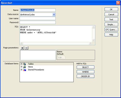 The Advanced view of the recordset enables you to build your own custom SQL queries.