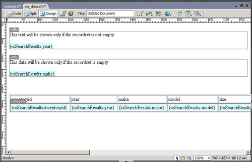 Dreamweaver adds the dynamic data table to your page.