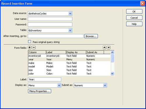 The year form field has been changed to a menu item.