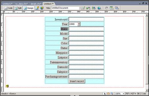 The record insertion form is added to the page.