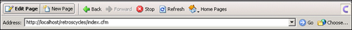 The Contribute toolbar displays browser buttons when in browser mode.