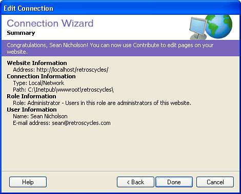 Contribute summarizes your entries into the wizard for your review.