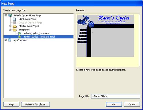 The New Page dialog box enables you to spawn blank pages, copies of pages, or even pages based on Dreamweaver templates.