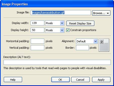 In the Image Properties dialog box you can adjust the display attributes of any image inserted into a page.