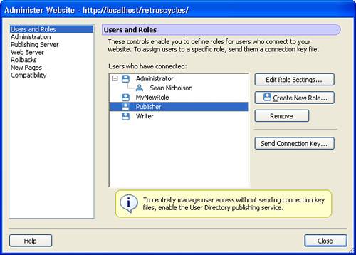 The Users and Roles category enables you to manage your users and their authority levels.