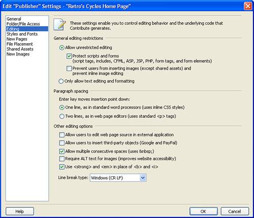 The Editing category allows you to clearly define restrictions for each role with regards to editing pages.