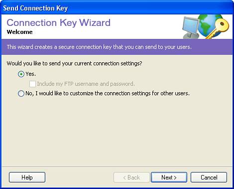 The Connection Key Wizard helps you send a connection key to a user that grants access to the site.