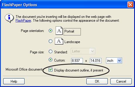 Check the box to display the outline if you have created one for your document.