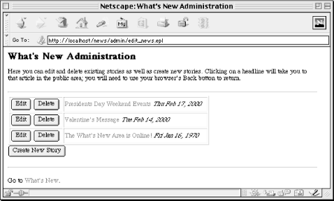 Main administrative page for “What’s New”