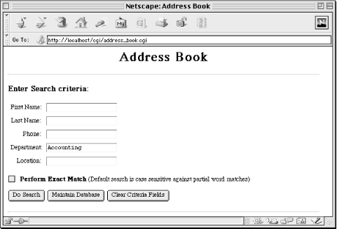 Address book main page