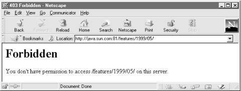 A web server configured to send a 403 error when no index file exists