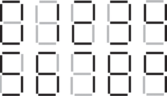 Seven-segment values for “0” through “9”