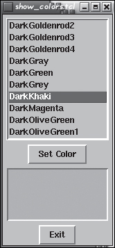 Use show_colors.tcl to view Tk’s default color palette.