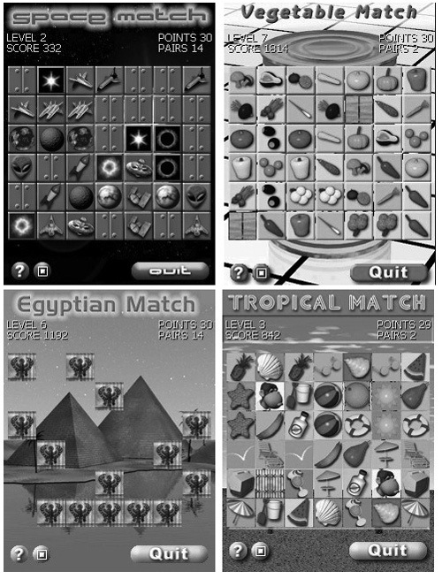 Perfect Match is a tile matching game with high-quality rendered graphics (four screens shown).